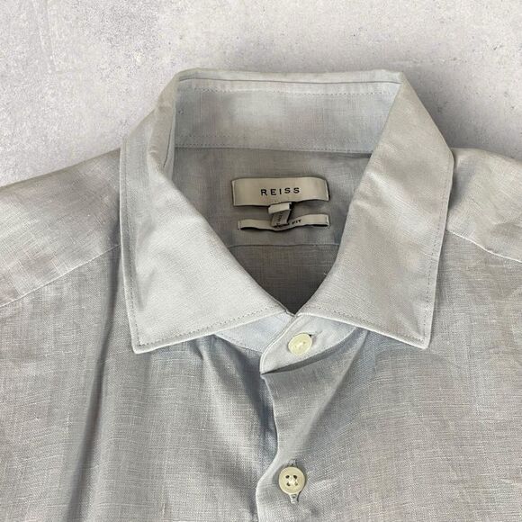 REISS Holiday Slim Fit Linen Button Through Shirt, Light Blue Size, XL NWOT - Picture 2 of 10